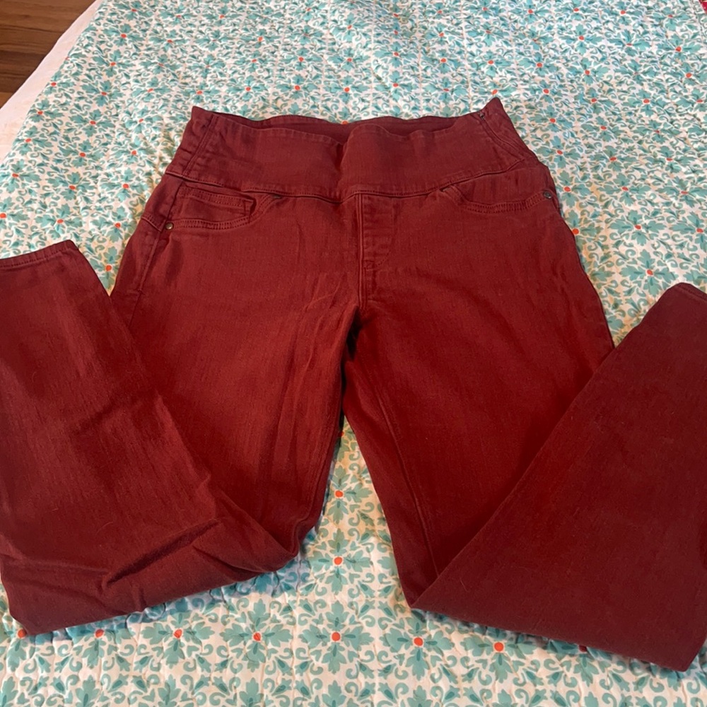 Spanx size large straight leg rust colored stretch jeans